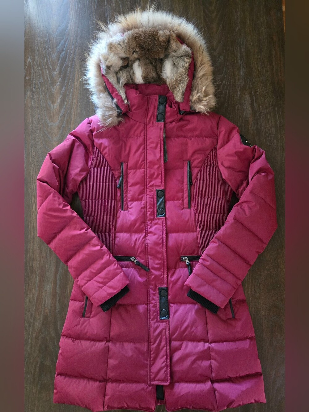 🔴OXYGEN Burgundy Duck Down, Feather, Raccoon, And Rabbit Winter Coat For Women